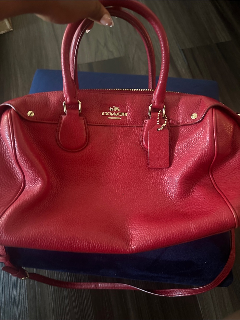 Red coach leather purse with detachable strap